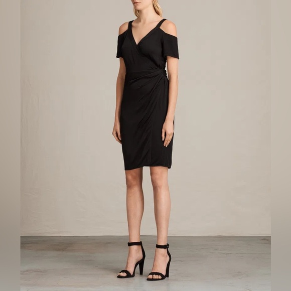 All Saints Cadia Cold Shoulder Little Black Dress, size 4 - Picture 2 of 9